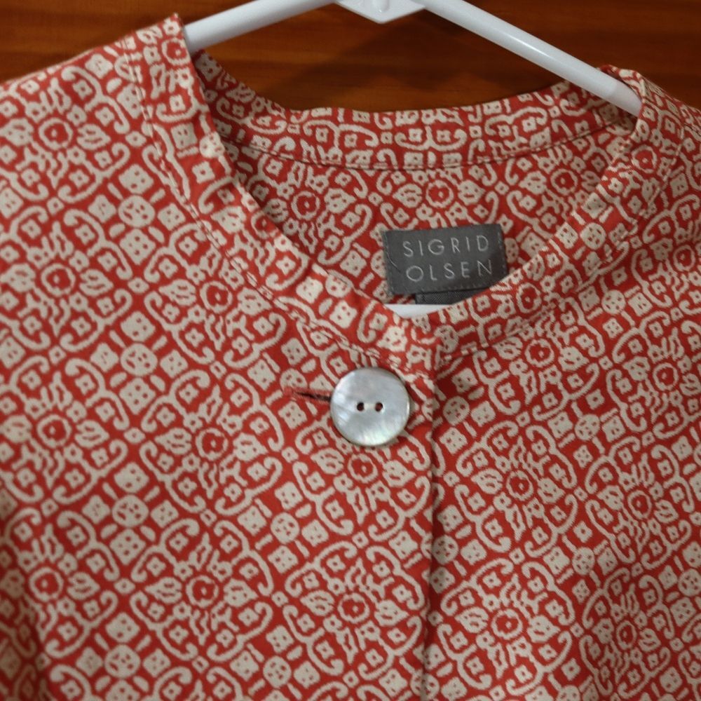 Y2k Sigrid Olsen Red & White Patterned Blazer Jac… - image 3